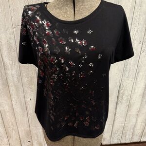 Ruby Rd. Black Sequin Short Sleeve Top